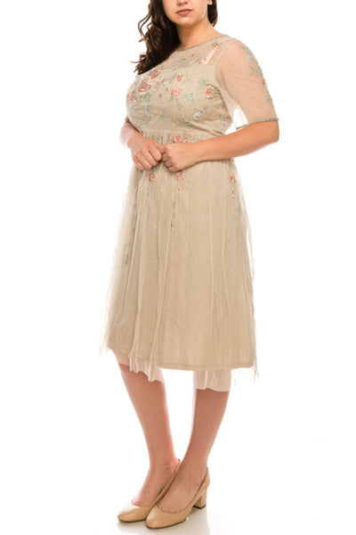 Adrianna Papell Beaded Floral Midi Dress