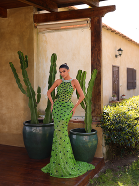 Chic and Holland AR330474 High Neck Prom Gown with Open Back
