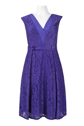 Adrianna Papell Banded Waist Sleeveless Lace Dress