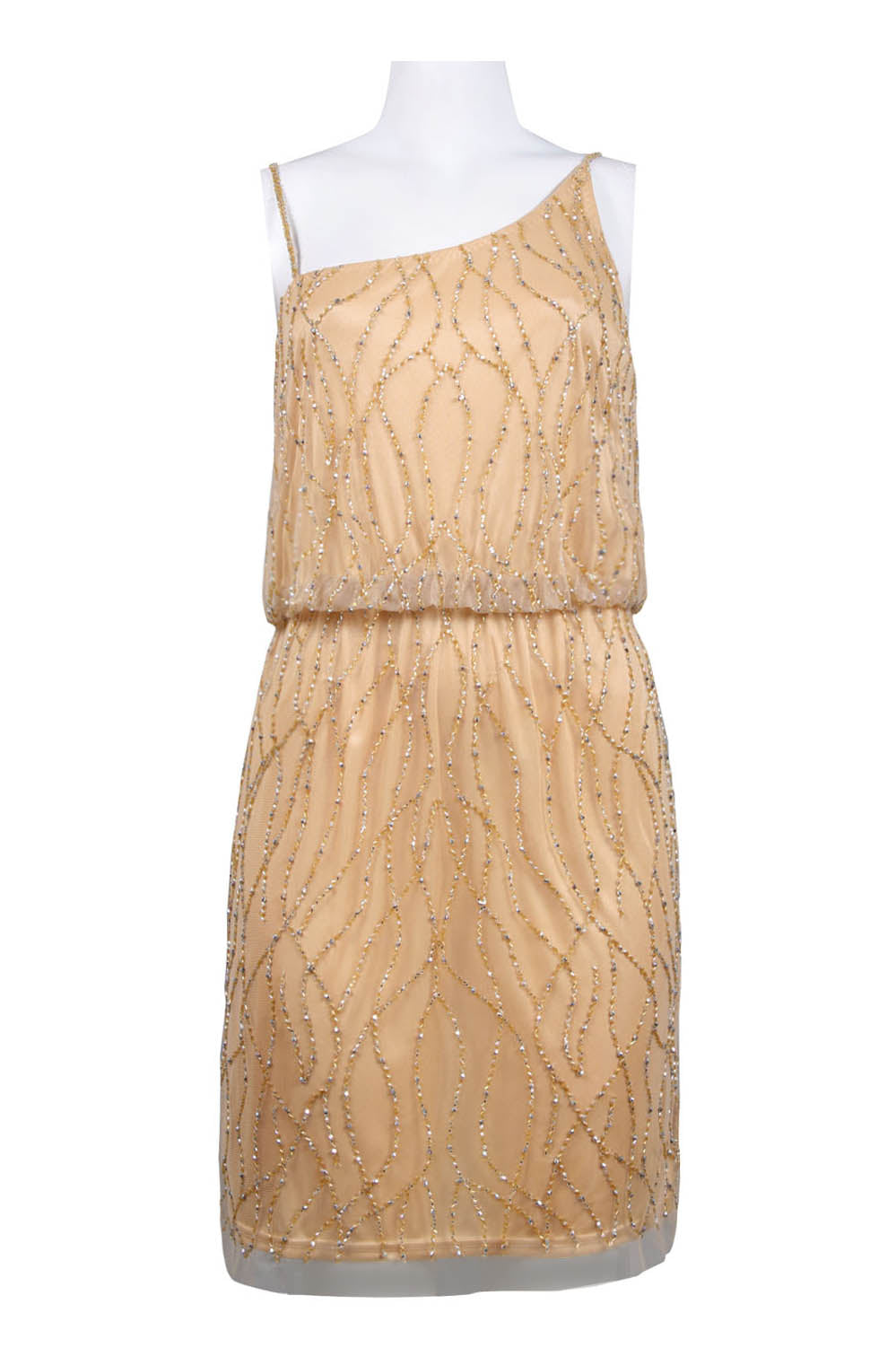 Adrianna Papell Asymmetrical Beaded Blouson Dress