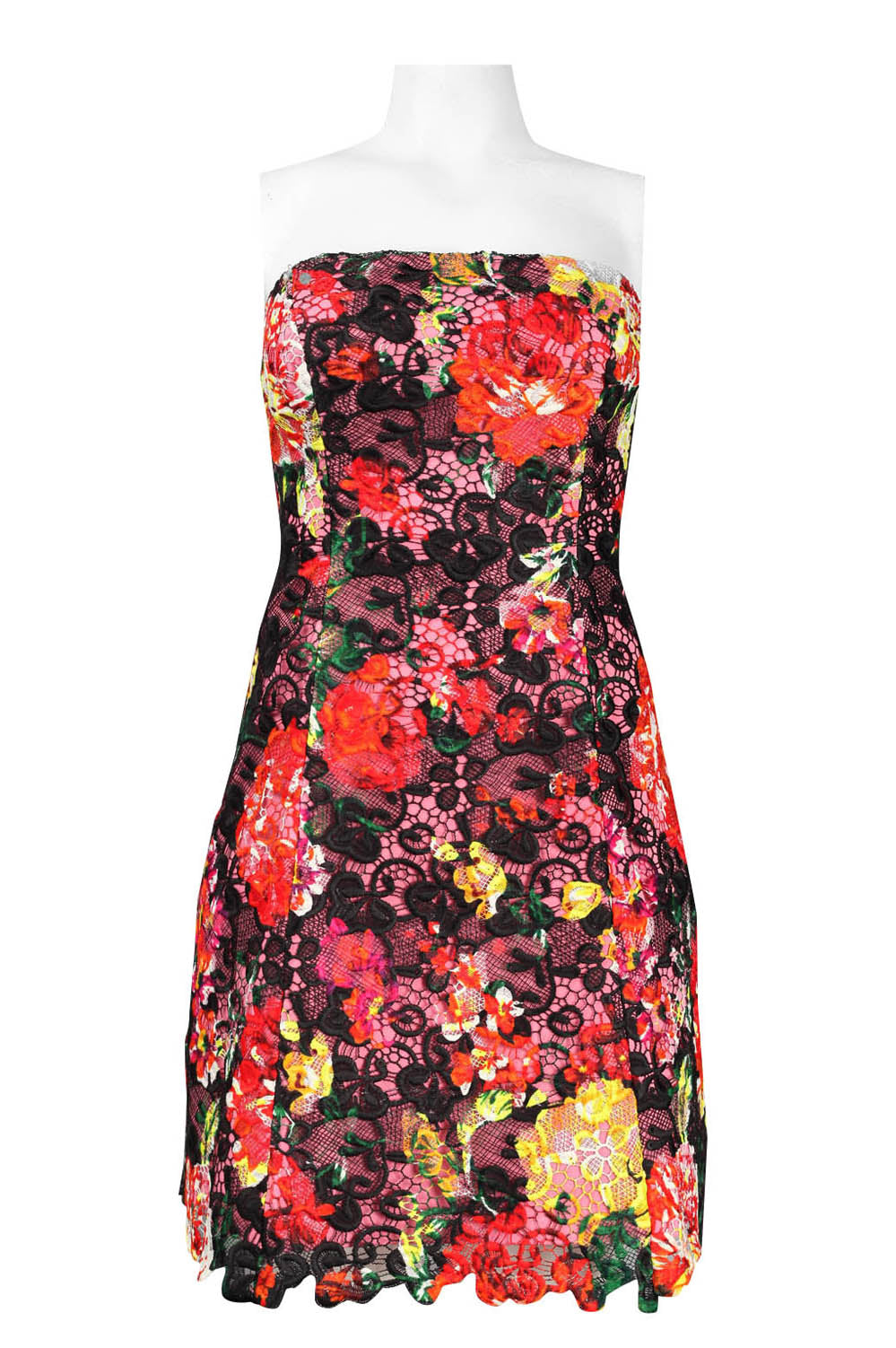 Adrianna Papell Strapless Floral Venise Lace Dress