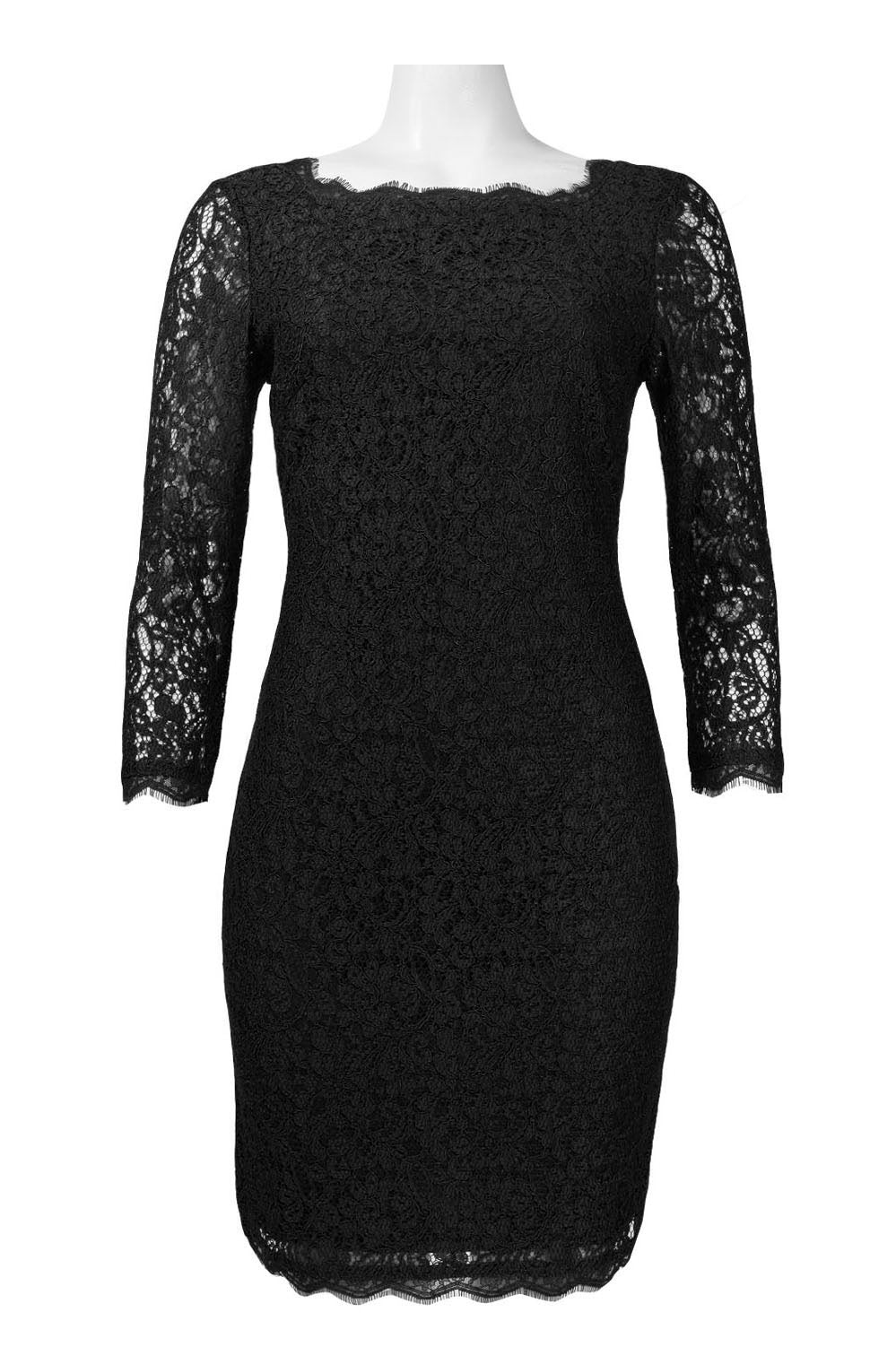 Adrianna Papell 3/4 Sleeve Lace Sheath Dress Black / 4