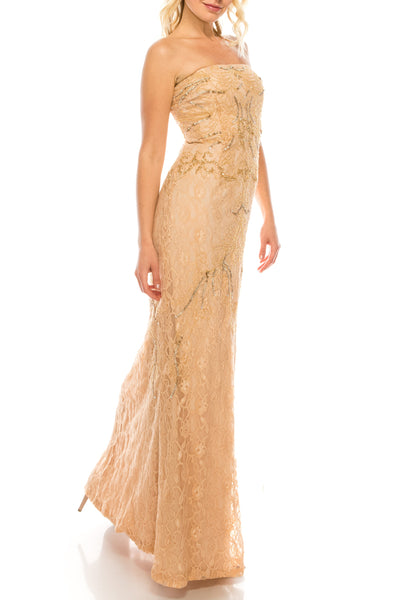 Adrianna Papell Beaded and Sequin Strapless Dress CHAMPAGNE / 10