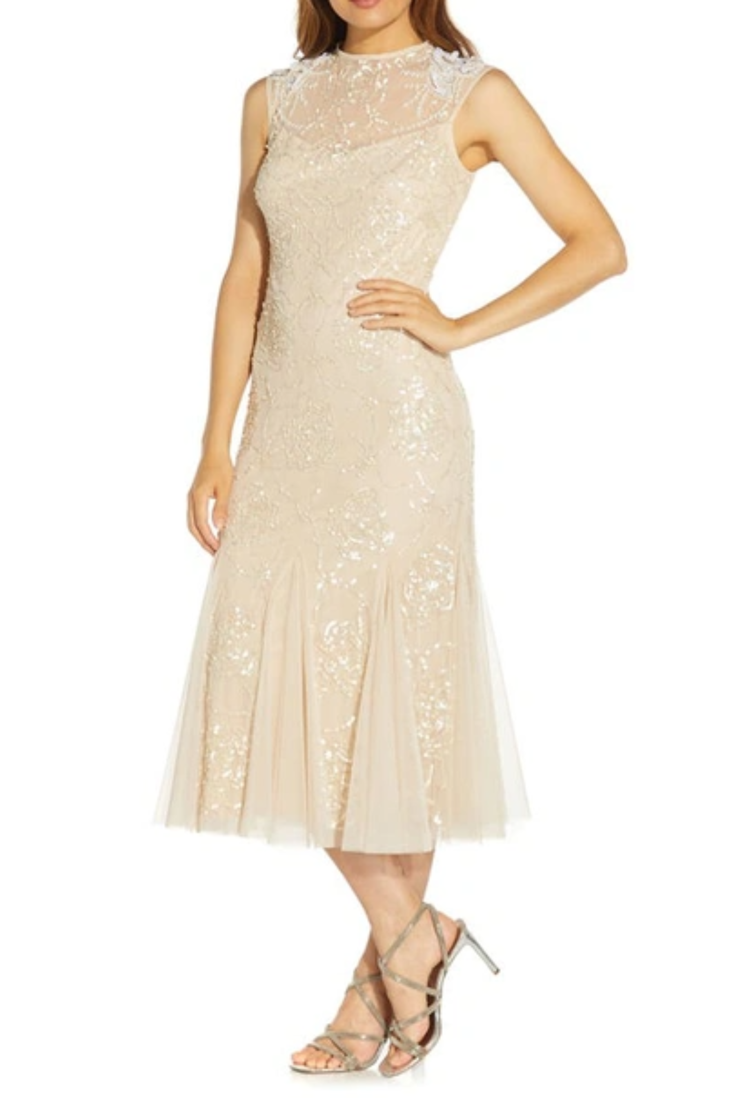 Adrianna Papell Sleeveless Sequined Midi Dress