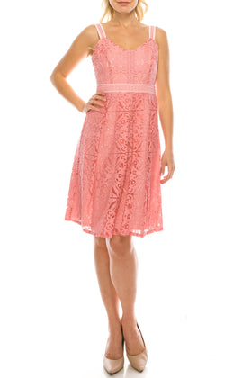 Adrianna Papell Day Pleated Flared Lace Dress