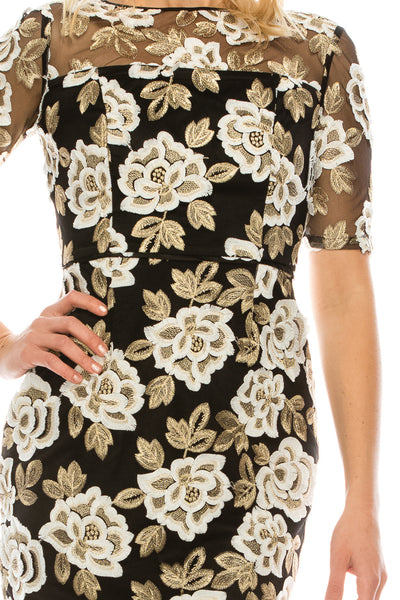 Adrianna Papell Floral Embroidered Mesh Dress