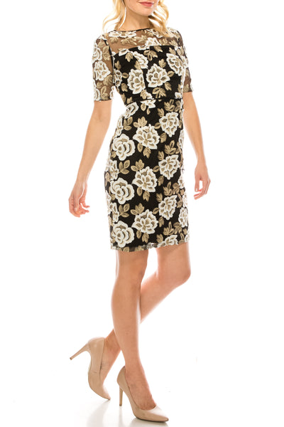 Adrianna Papell Floral Embroidered Mesh Dress