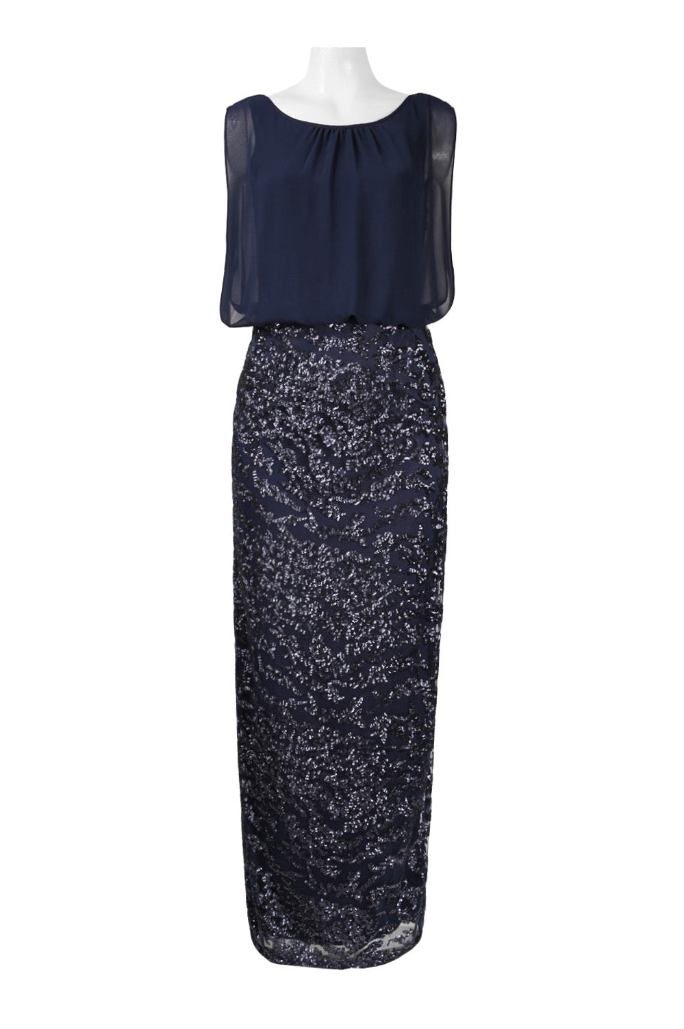 Aidan by Aidan Mattox Womens Chiffon Sequined Evening Dress Navy 4
