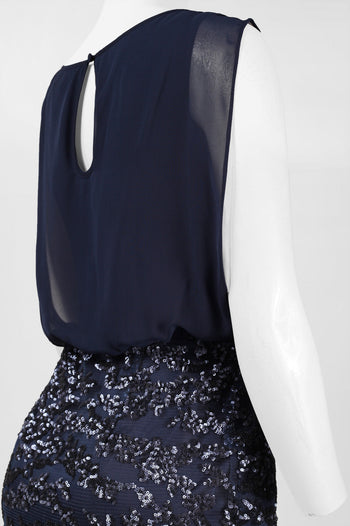 Aidan Mattox Overlay Sequined Long Evening Dress