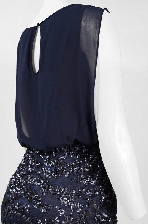 Aidan Mattox Overlay Sequined Long Evening Dress