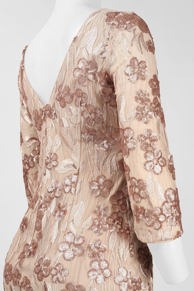 Aidan by Aidan Mattox 151A10540 Embroidered Sequin Dress with 3/4 Sleeves and Boat Neckline