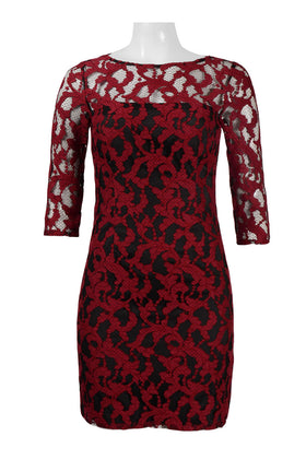 Aidan Mattox 151A10930 3/4 Sleeve Illusion Lace Party Dress with Boat Neckline and Beaded Detailing