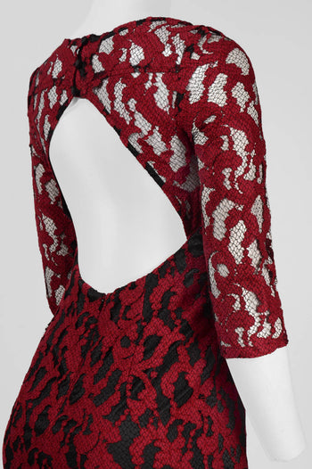 Aidan Mattox 3/4 Sleeve Illusion Lace Party Dress
