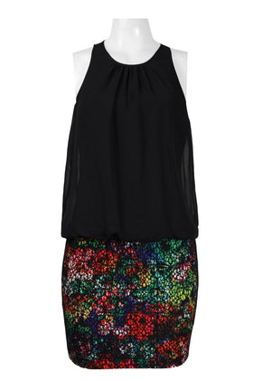 Aidan by Aidan Mattox 151A14910 Keyhole Back Blouson Dress with Sleeveless Design and Boat Neckline