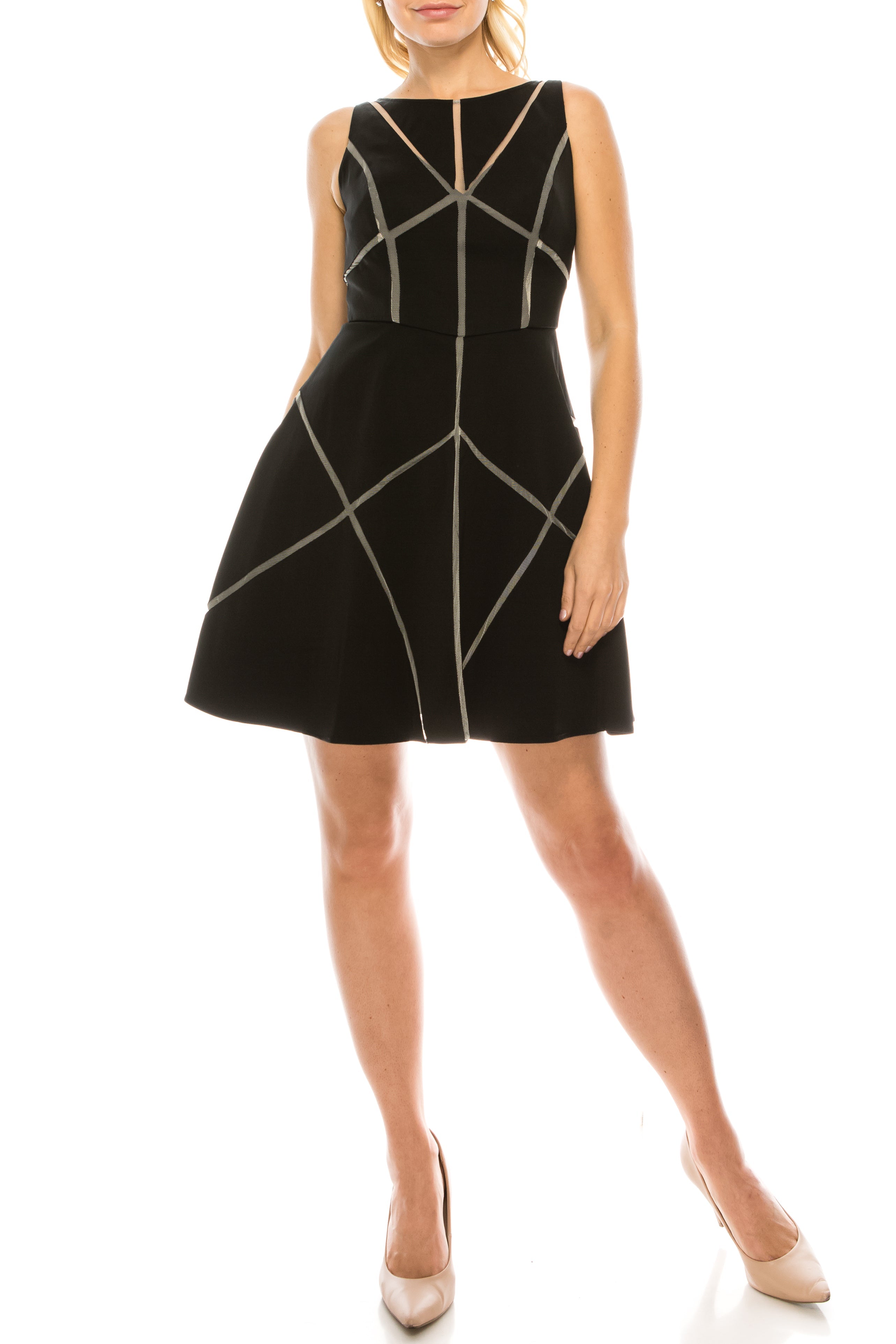 Aidan Mattox Sleeveless Geometric Mesh Party Dress