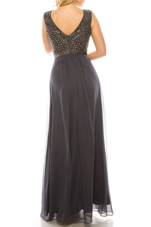 Aidan Mattox Beaded Long A-line Evening Dress