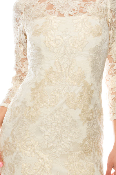 Aidan Mattox Embroidered 3/4 Sleeve Lace Dress