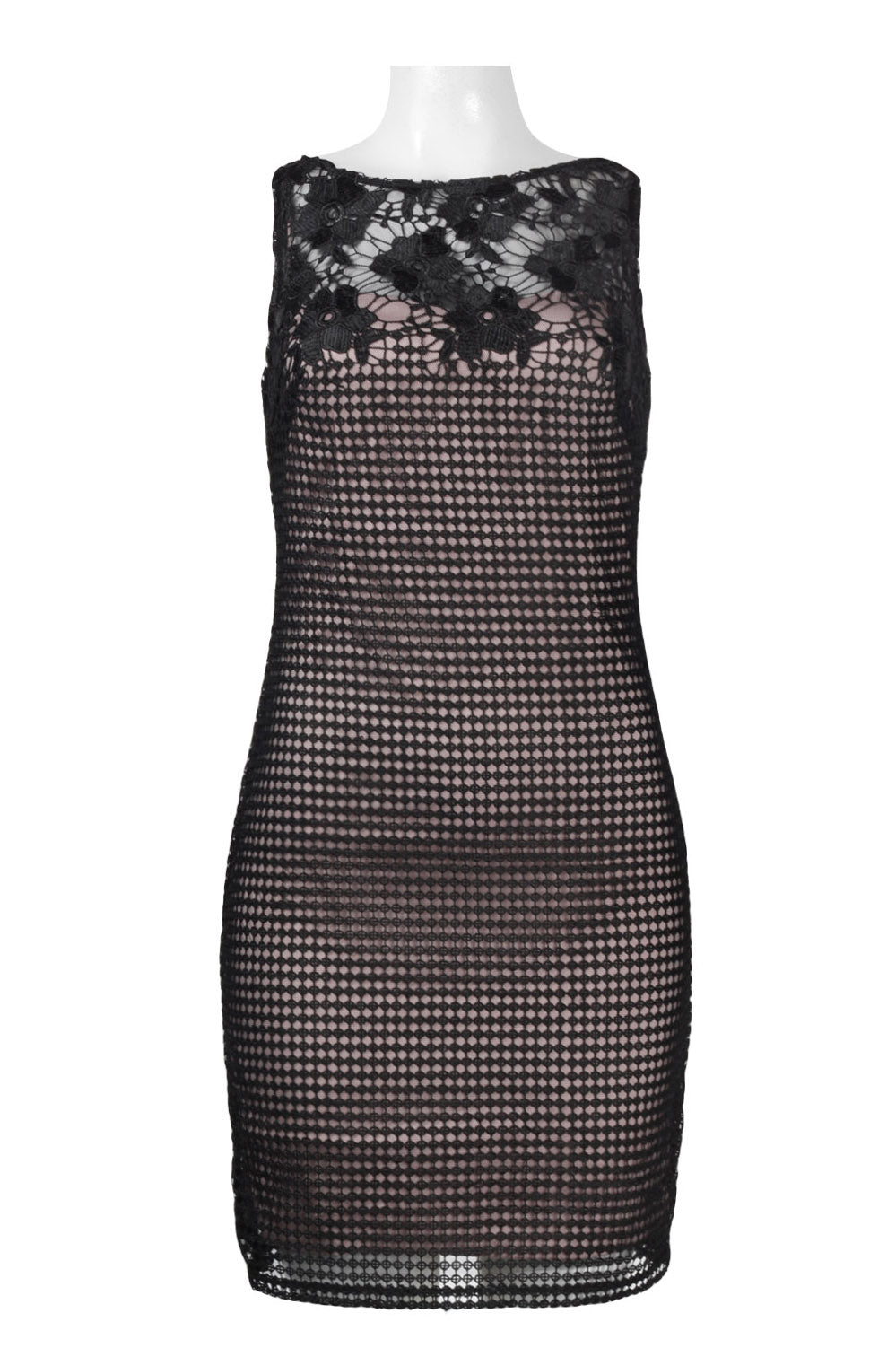 Aidan Mattox 054468960 Sleeveless Illusion Neck Lace Dress with Boat Black BLUSH / 6