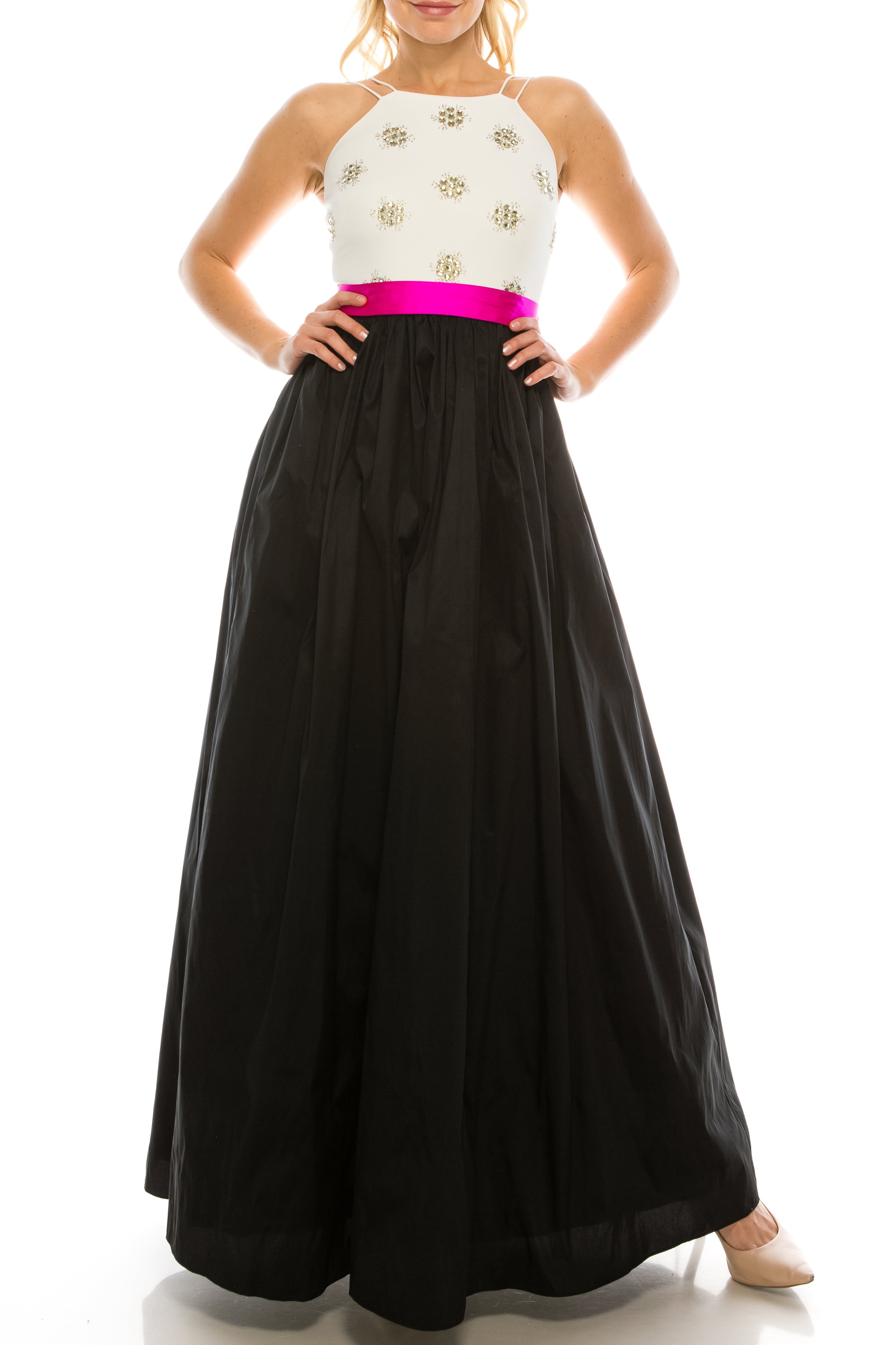 aidan mattox beaded halter dress 054469600 Embellished A-Line SIZE:S