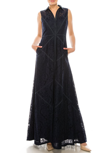 Aidan Mattox Sleeveless Piping Detail A-Line Dress