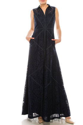 Aidan Mattox Sleeveless Piping Detail A-Line Dress