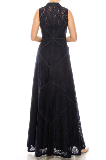 Aidan Mattox Sleeveless Piping Detail A-Line Dress