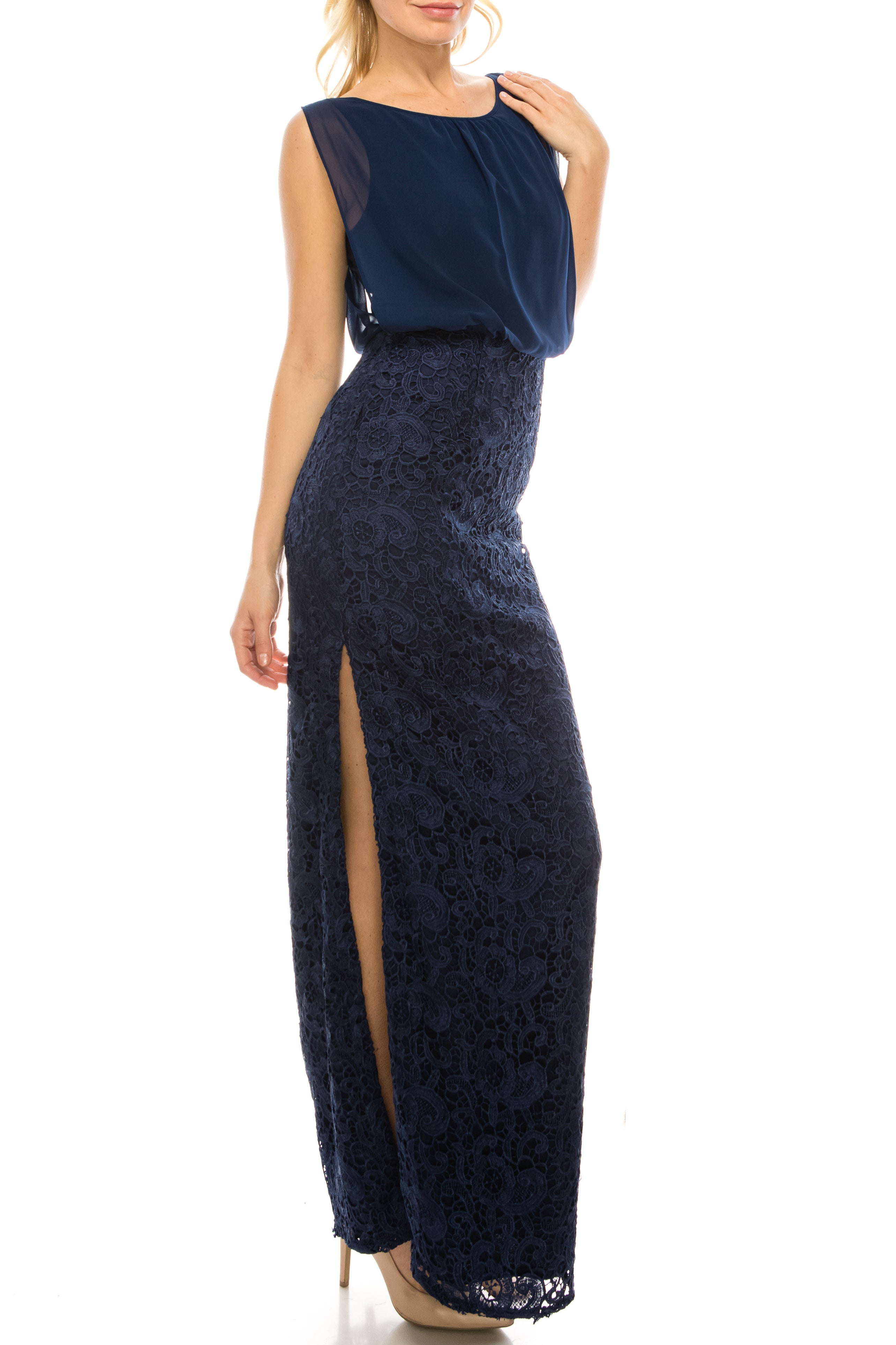 Aidan Mattox Embroidered-Lace Evening Dress