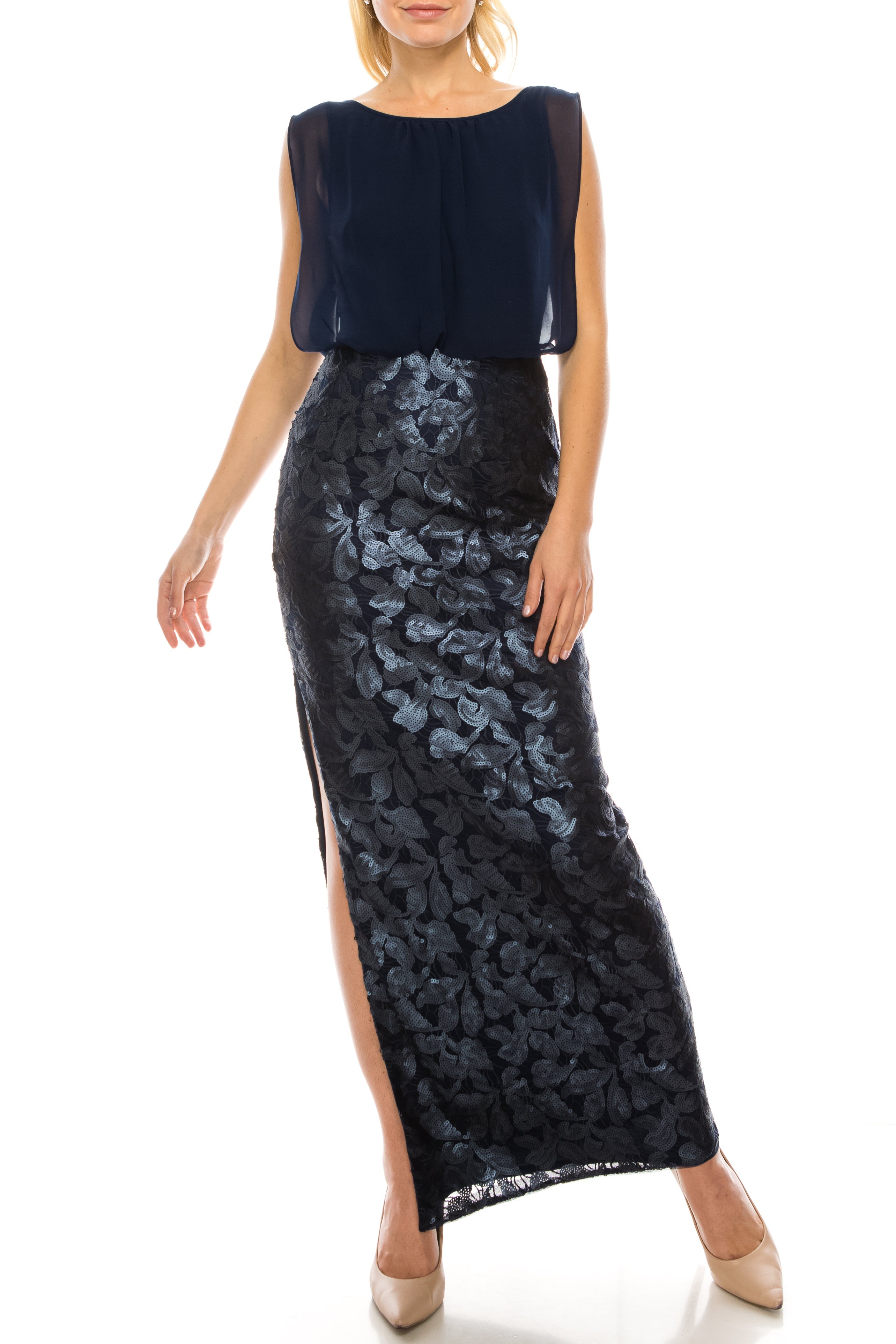 blouson formal dress Aidan Mattox 251704850 NAVY Column Evening with Jewel NAVY / 2 Width Size:1E MICHAEL Michael Kors Studded flash1118 enhanced by faux buttons