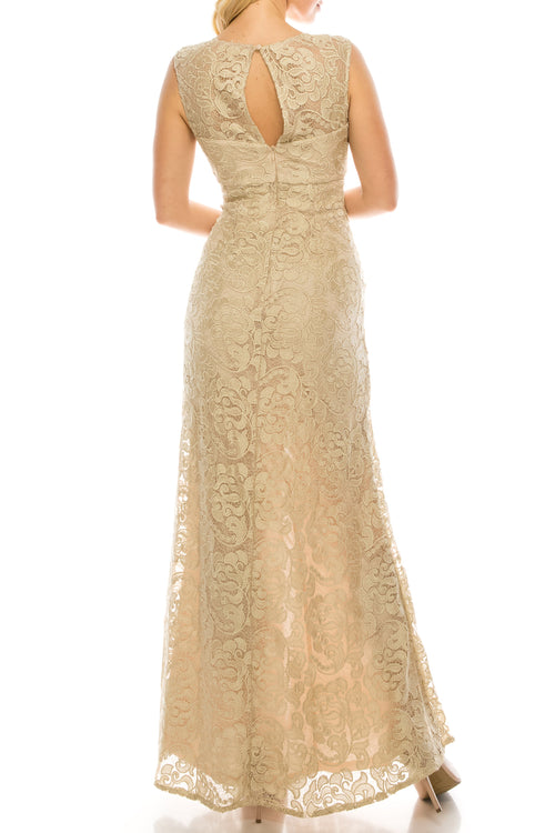 Aidan Mattox Embroidered Lace Sheath Evening Dress