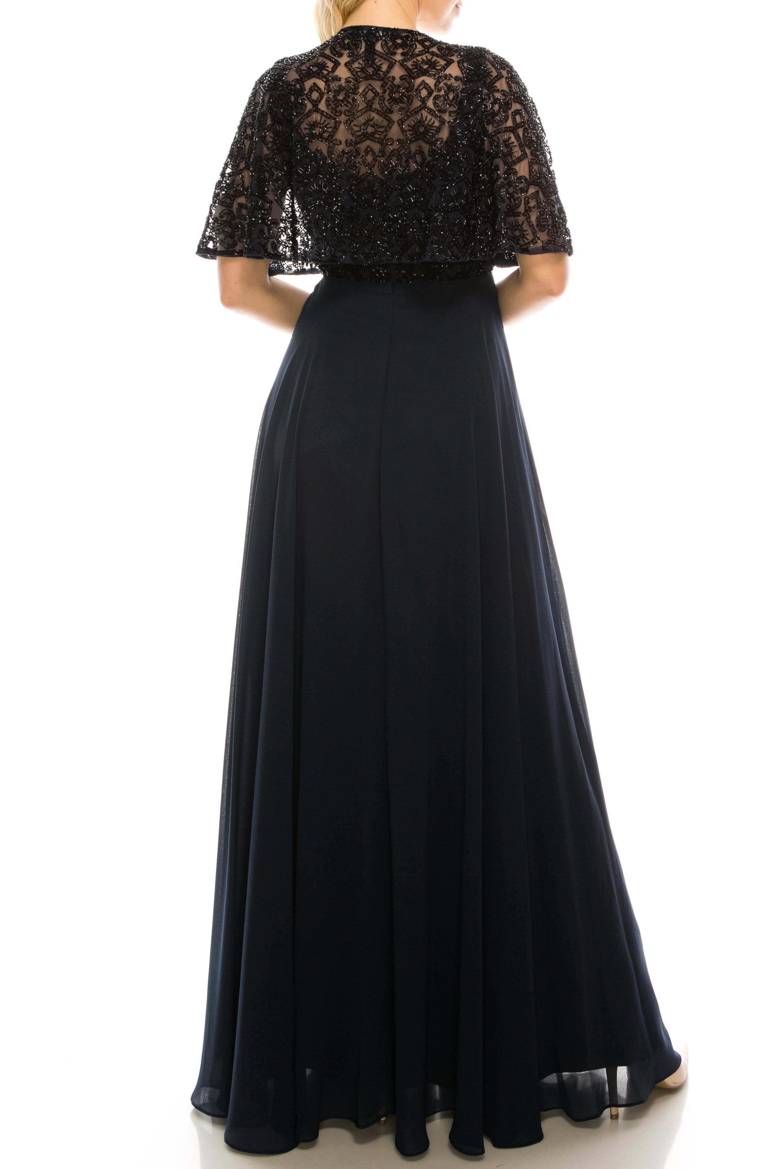 Aidan Mattox Beaded Cape A-Line Evening Dress