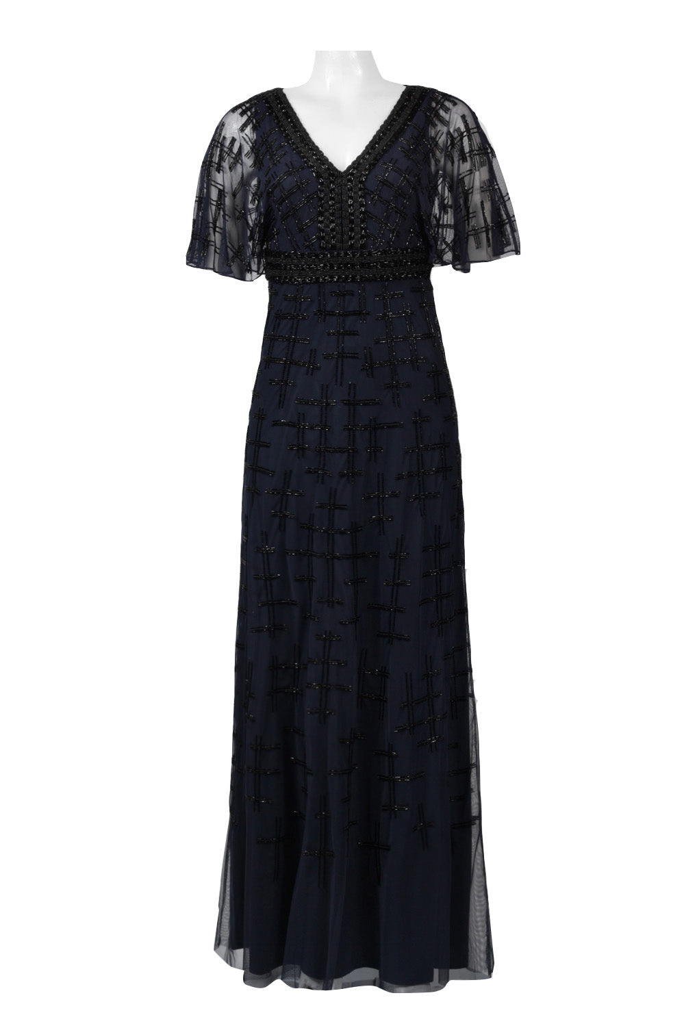 Aidan Mattox Cape Sleeve Beaded Gown