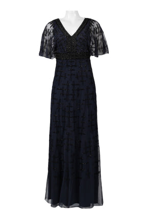 Aidan Mattox V-Neck Cape Sleeve Embellished Dress