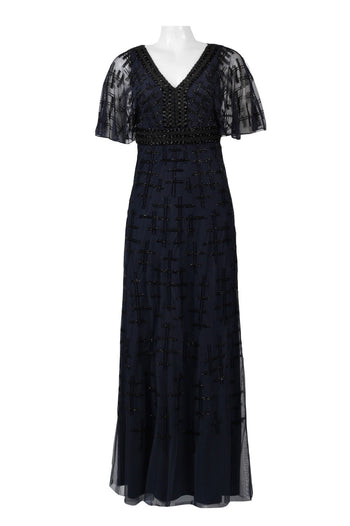 Aidan Mattox V-Neck Cape Sleeve Embellished Dress