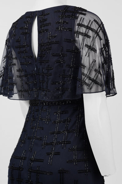 Aidan Mattox V-Neck Cape Sleeve Embellished Dress