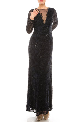 Aidan Mattox Long Sleeve Cutout Back Beaded Dress