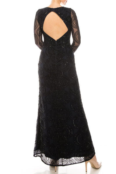 Aidan Mattox Long Sleeve Cutout Back Beaded Dress
