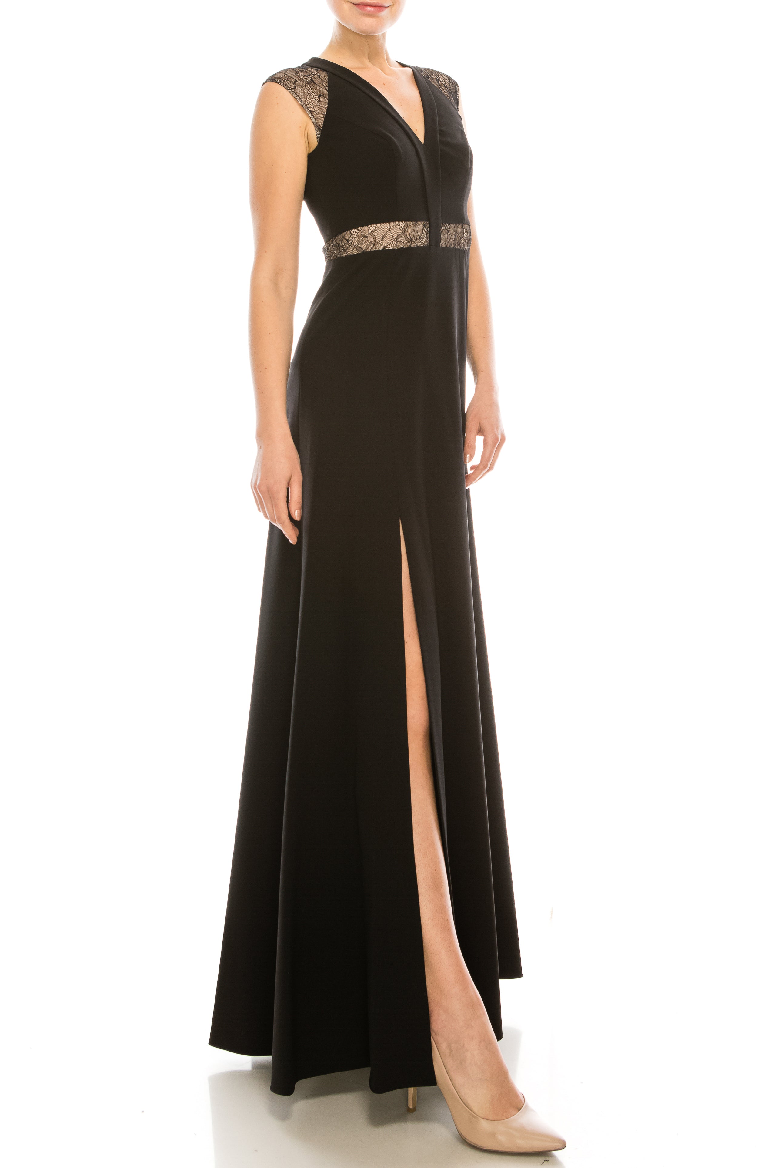Aidan Mattox Sleeveless Lace-Detail Evening Dress