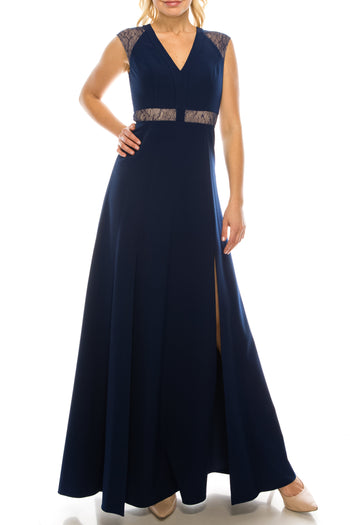 Aidan Mattox Sleeveless Lace-Detail Evening Dress