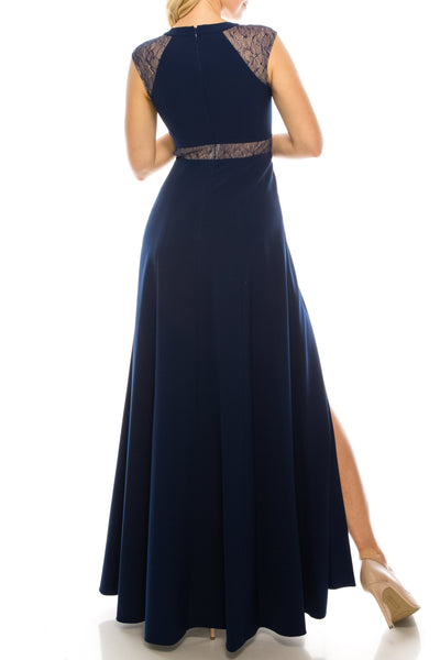 Aidan Mattox Sleeveless Lace-Detail Evening Dress