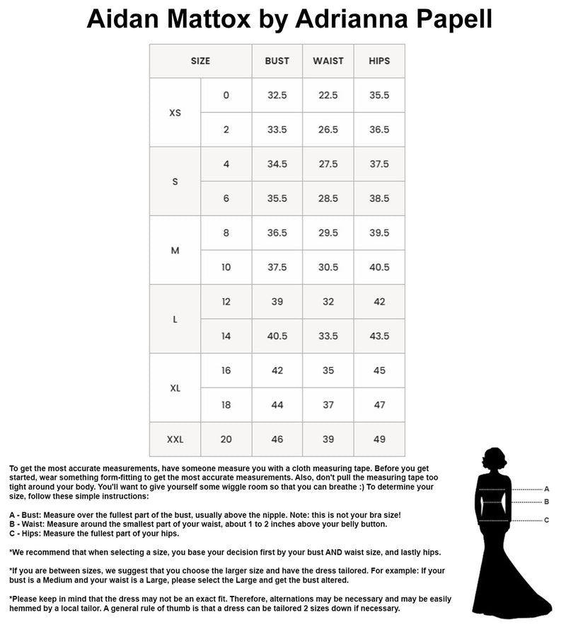 Aidan Mattox by Adrianna Papell Size Chart