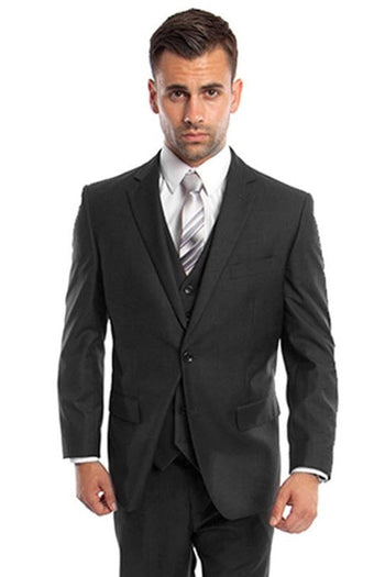 Traje de boda y negocios para hombre, de dos botones y color liso, en negro