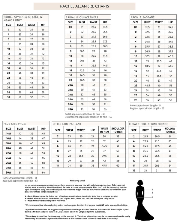 Rachel Allan Size Chart