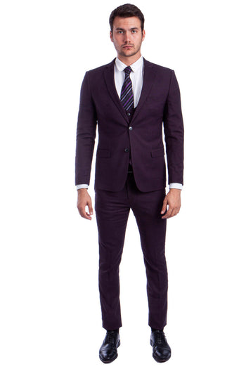 Traje ajustado de dos botones para hombre en color burdeos