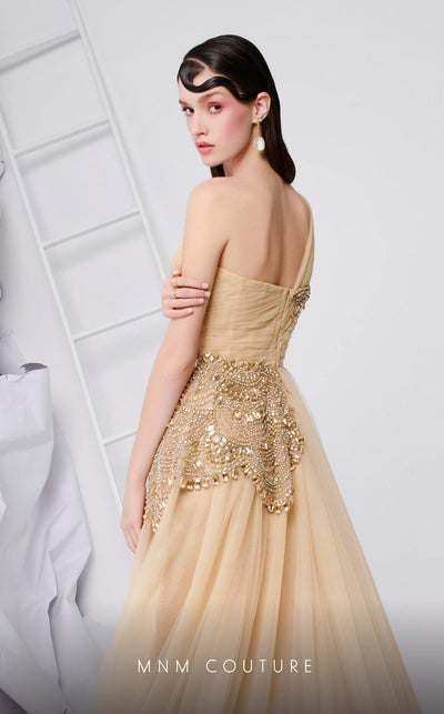 MNM Couture B1110 Golden One-Shoulder Embellished Gown