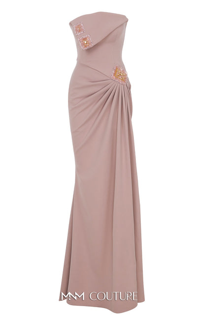 MNM Couture B1171 Brown Off-Shoulder Open Back Gown
