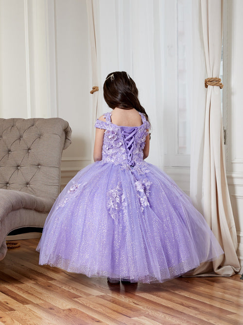 Calla KY234 Girls 3D Floral Off Shoulder Glitter Gown