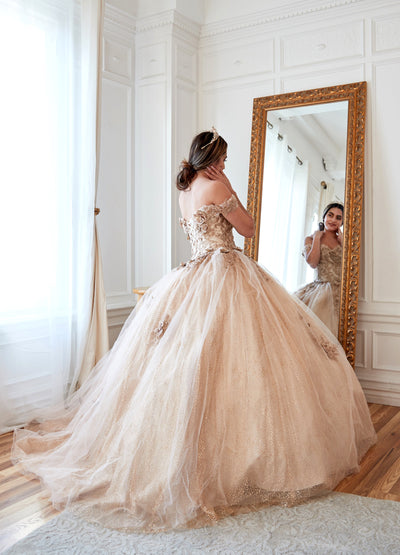 3D Floral Off-Shoulder Glitter Ball Gown by Calla KY73112