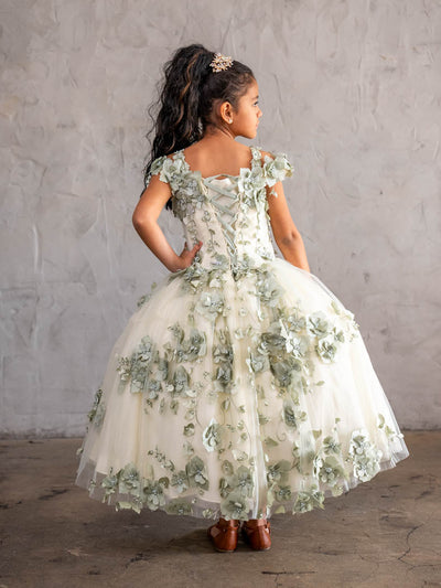 Girls 3D Floral Off-Shoulder Gown by Calla SCK305