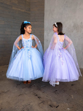 Girls Sleeveless Cape Sleeve Gown by Calla SCK306