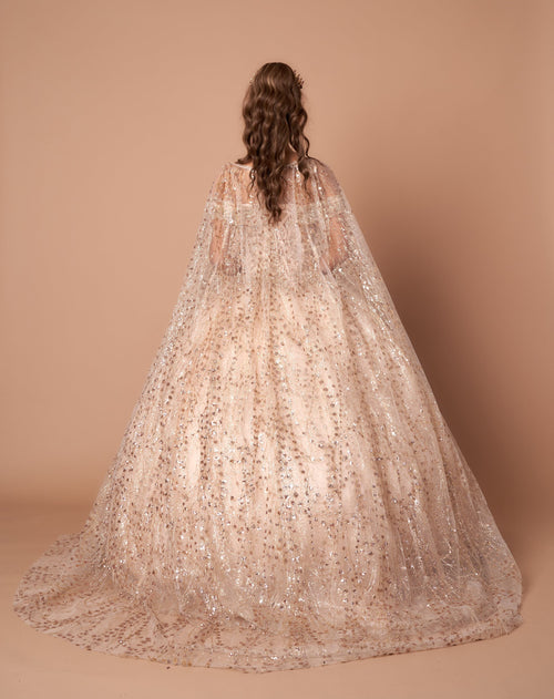 Appliqué Off-Shoulder Cape Ball Gown by Calla SCL30003